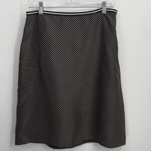 Ann Taylor Black Cream Polka Dot 100% Silk A-Line Skirt Size 8 8098A
